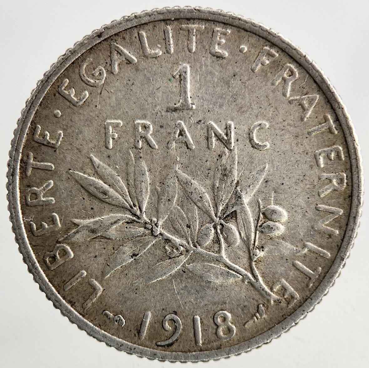 1918 France 1 Franc Silver Coin | Fine Collectable Grade