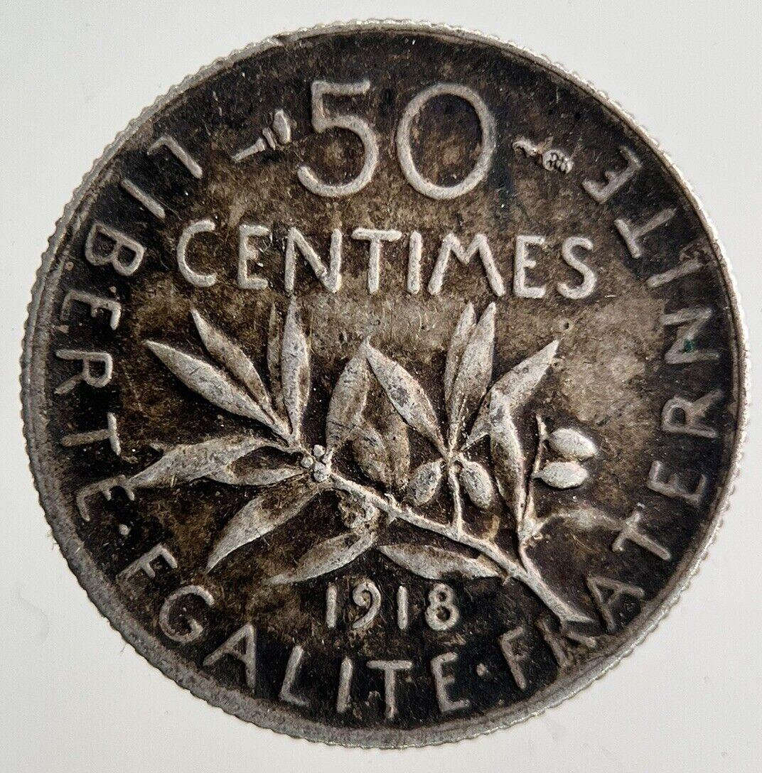 1918 France 50 Centimes Silver Coin | Fine Collectable Grade