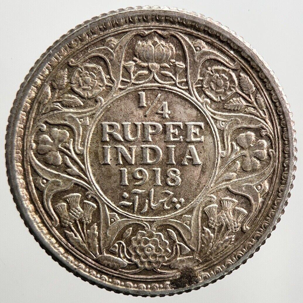 1918 India 1/4 Quarter Rupee Silver Coin | Very High Grade | a2715