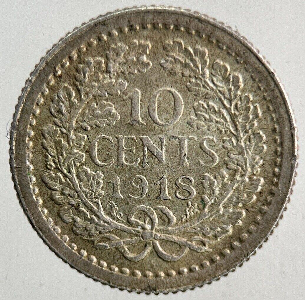 1918 Netherlands 10 Cents Silver Coin | Very High Grade