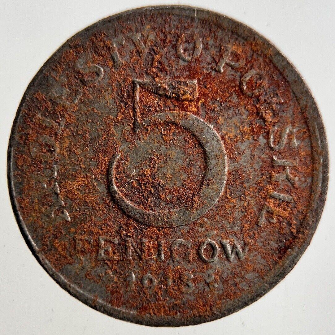 1918 Poland 5 Fenigow Coin | Fine Collectable Grade