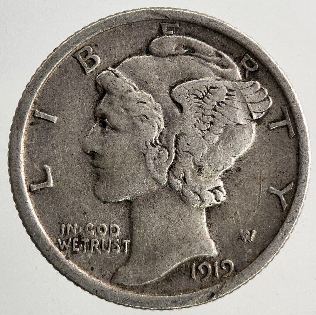 1919 US USA Mercury One Dime Silver Coin | Very High Grade