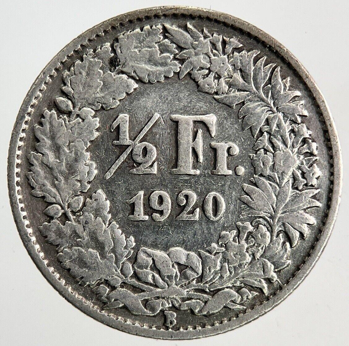 1920 Switzerland Swiss 1/2 Half Franc Silver Coin | Fine Collectable Grade