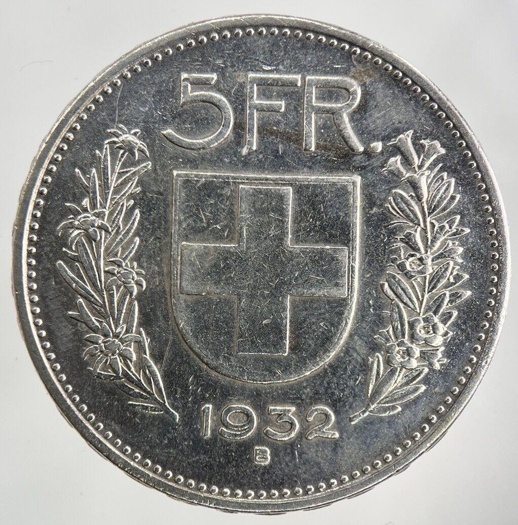 1932 Switzerland Swiss 5 Franc Silver Coin | Fine Collectable Grade