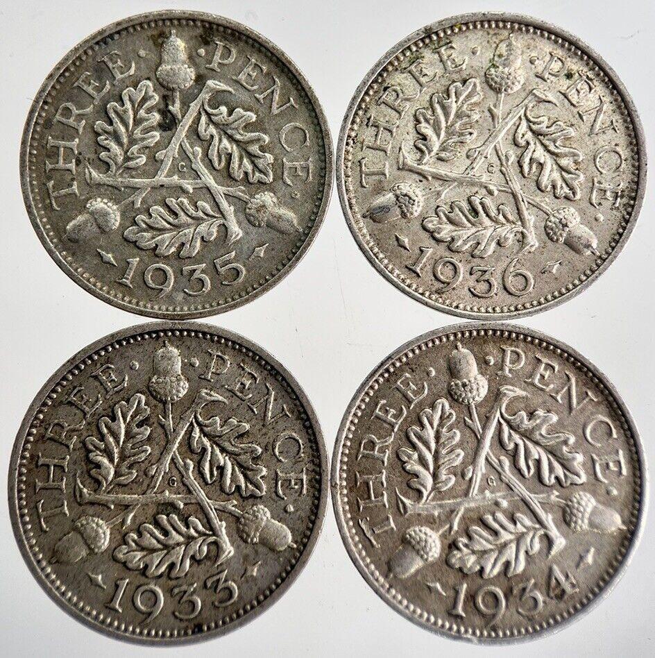 1933/34/35/36 George V Threepence Silver Coins | Very High Grade | a8745