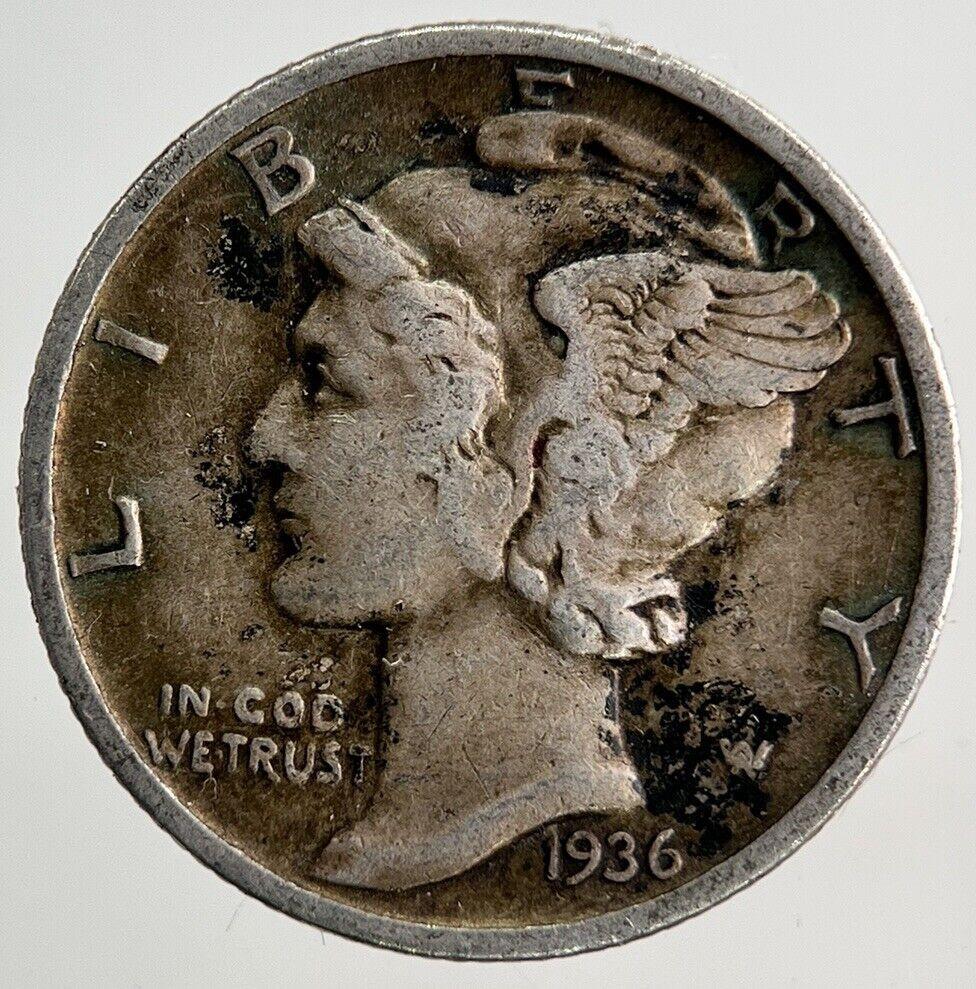 1936 US USA Mercury One Dime Silver Coin | Fine Collectable Grade