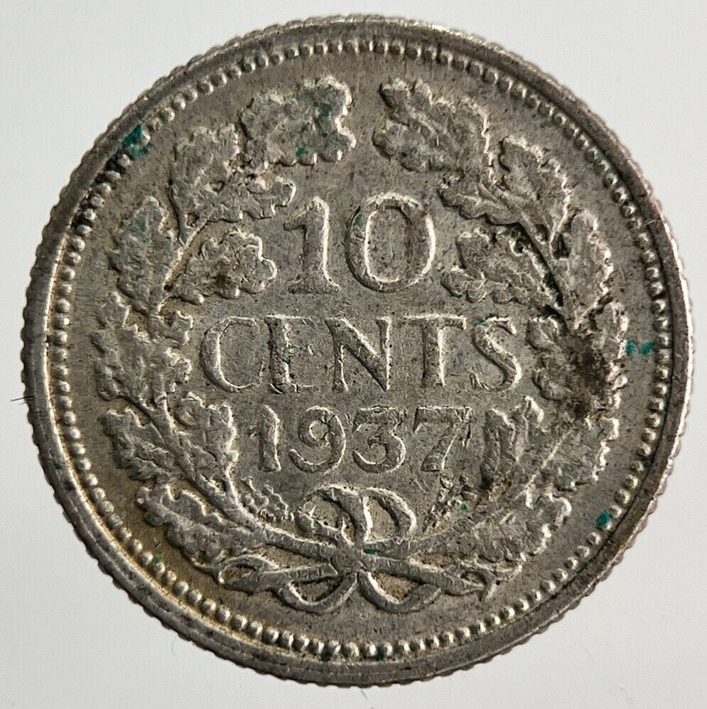 1937 Netherlands 10 Cents Silver Coin | Fine Collectable Grade