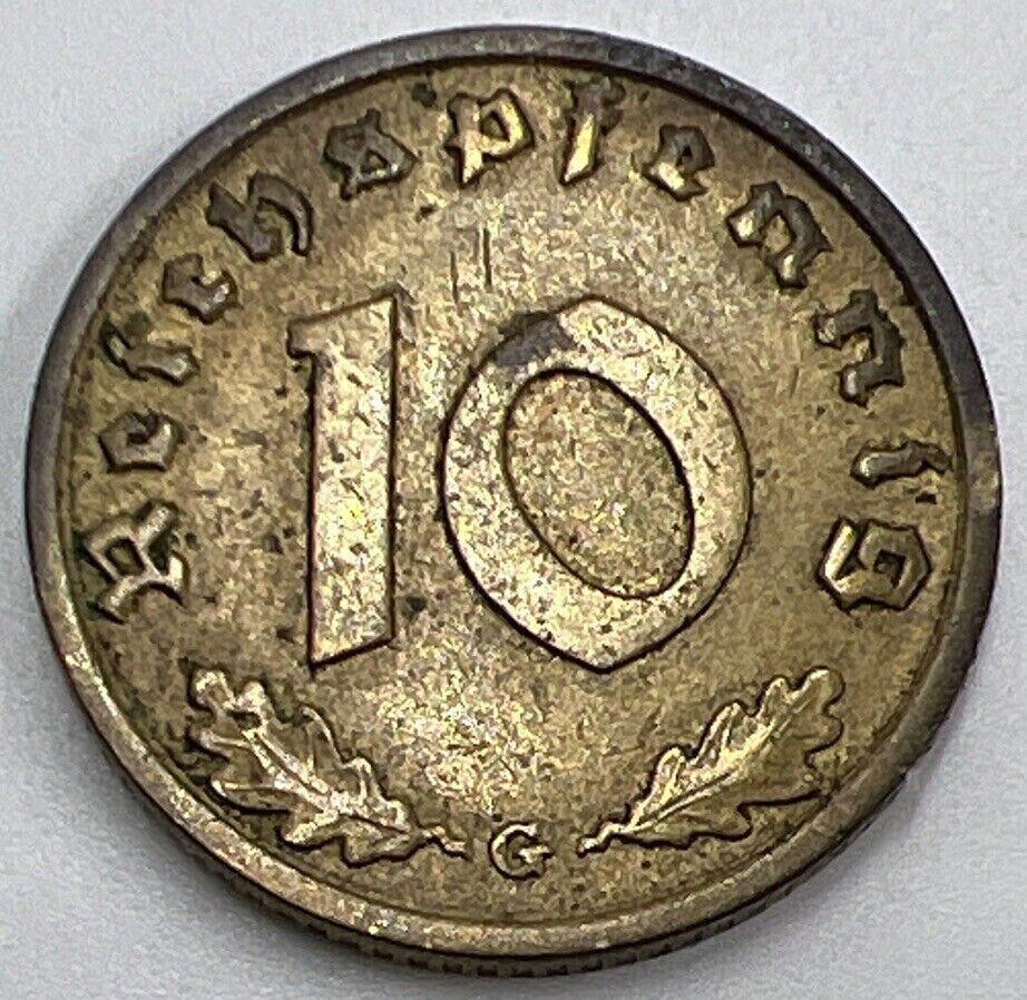 1938-G Germany Nazi 10 Pfennig Coin | Fine Collectable Grade | a427