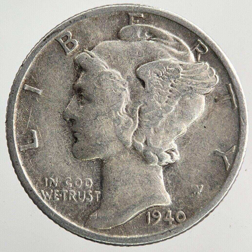 1940 US USA Mercury One Dime Silver Coin | Fine Collectable Grade