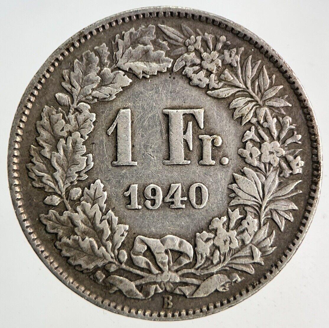 1940 Switzerland Swiss 1 Franc Silver Coin | Fine Collectable Grade