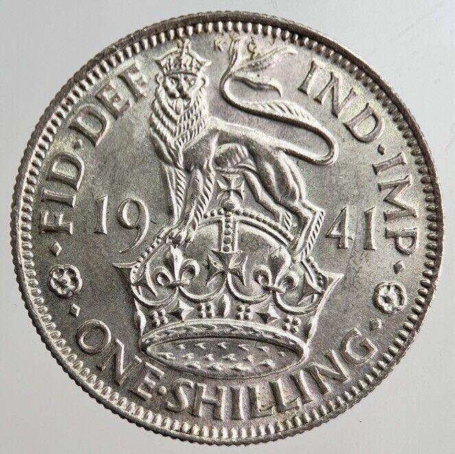 1941 George VI British One Shilling Silver Coin | Very High Grade | a8251