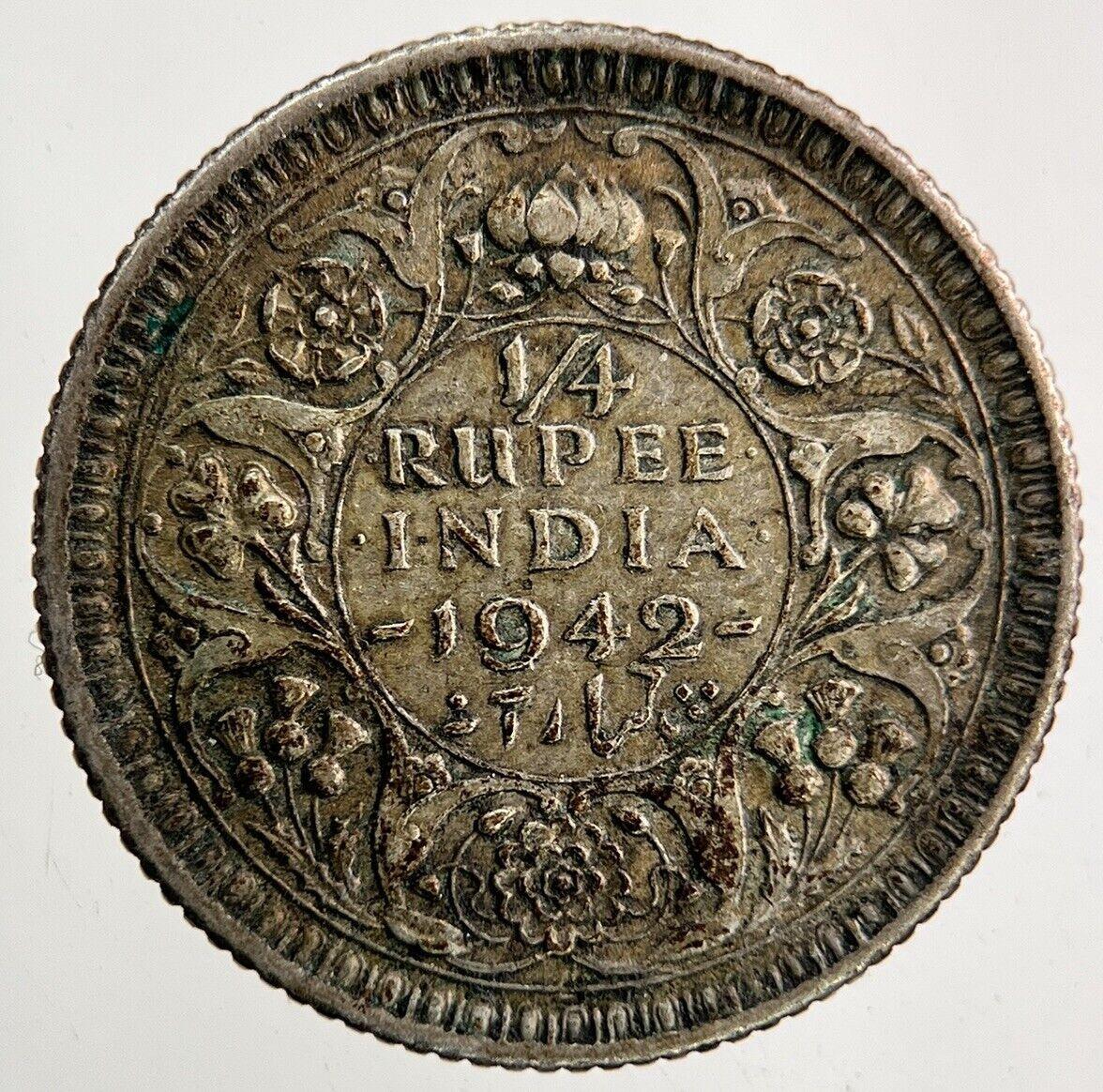 1942 India 1/4 Quarter Rupee Silver Coin | Fine Collectable Grade