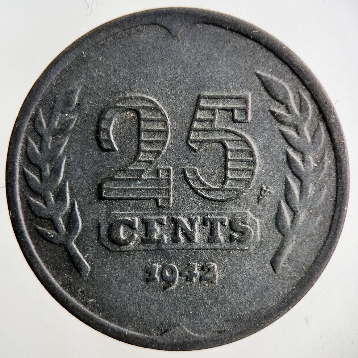 1942 Netherlands 25 Cents Coin | Fine Collectable Grade
