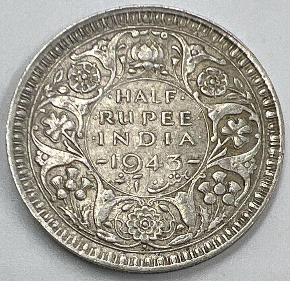 1943 Indian 1/2 Half Rupee Silver Coin | Very High Grade | a1522