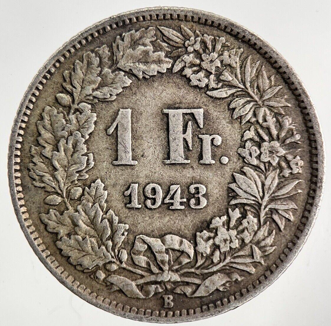 1943 Switzerland Swiss 1 Franc Silver Coin | Fine Collectable Grade