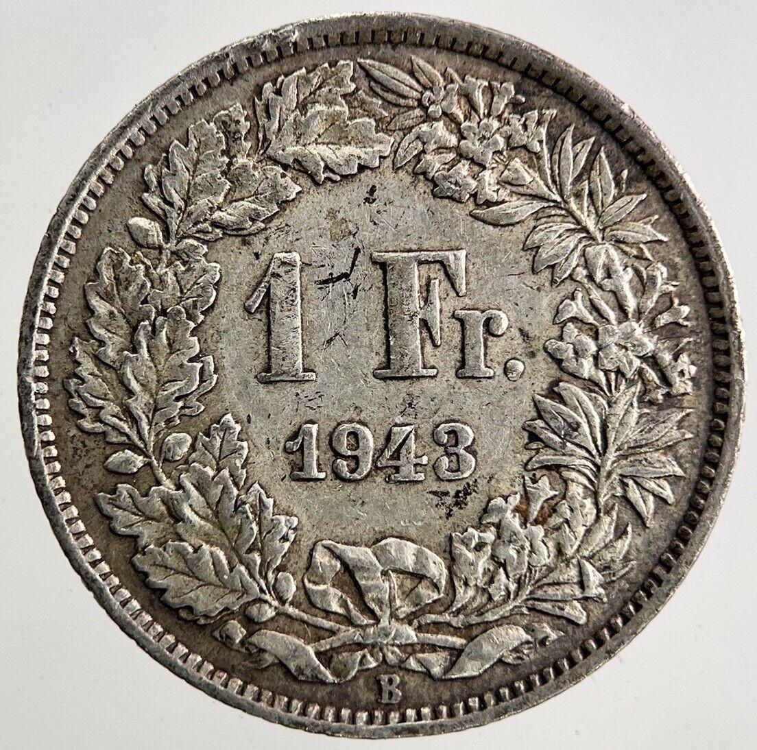 1943 Switzerland Swiss 1 Franc Silver Coin | Fine Collectable Grade