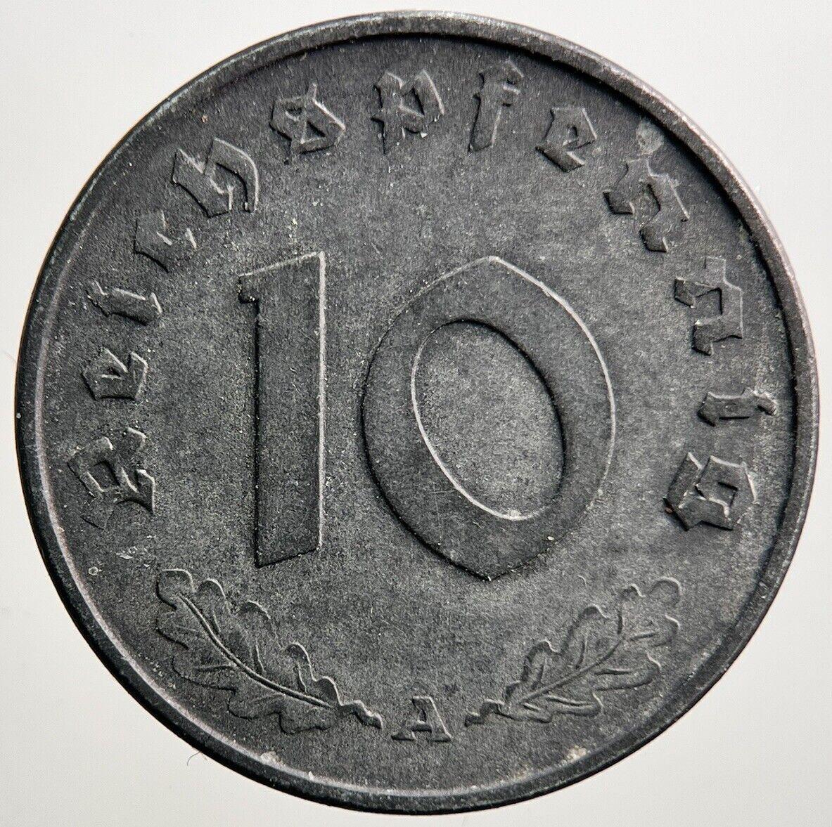 1943-A Germany Nazi 10 Pfennig Coin | Very High Grade | a884