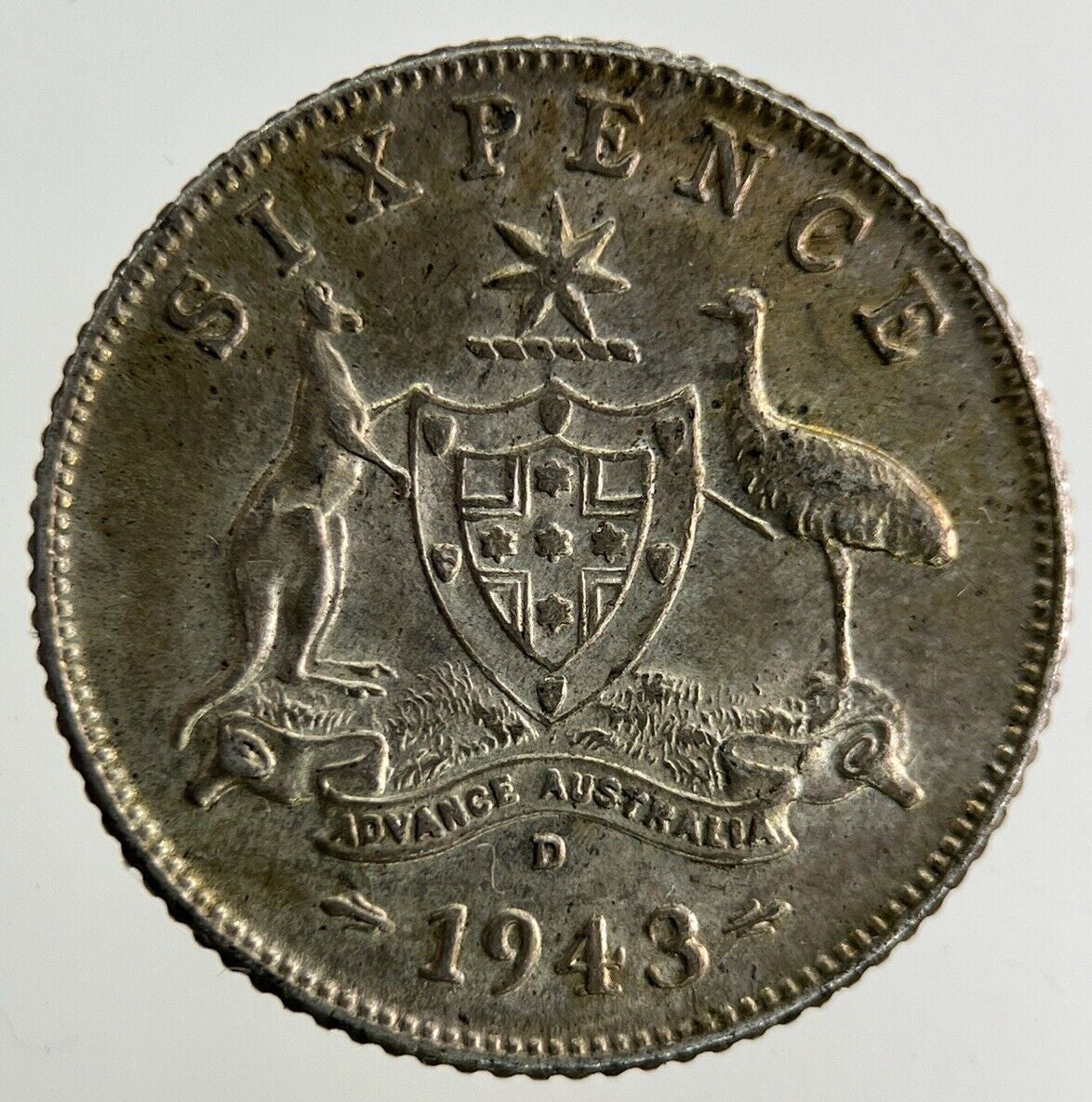 1943-D Australia Sixpence Silver Coin | Very High Grade