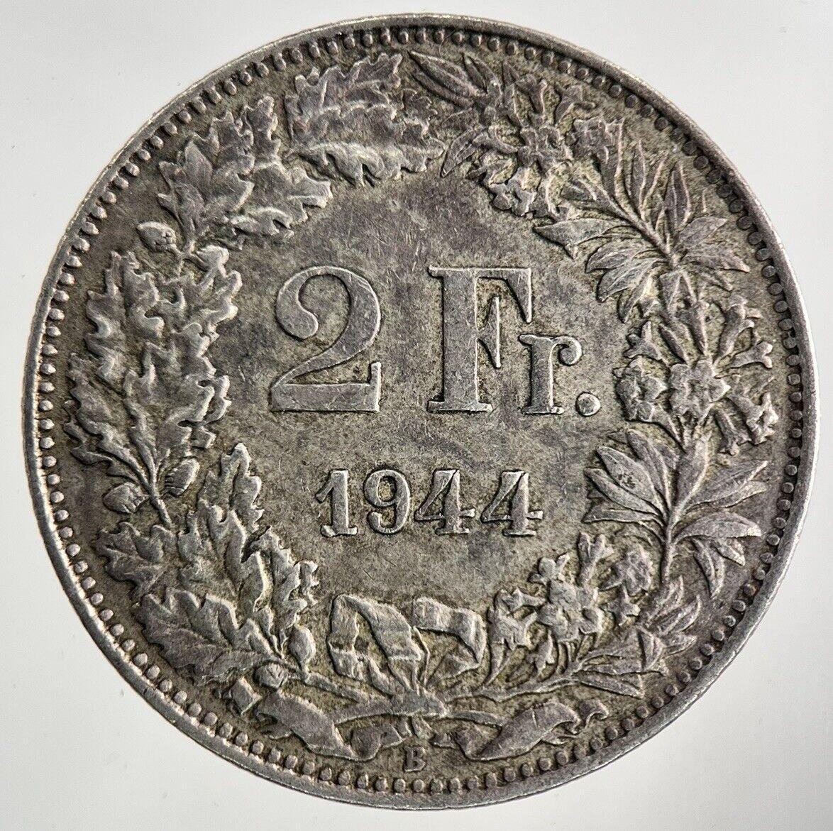 1944 Switzerland Swiss 2 Franc Silver Coin | Fine Collectable Grade