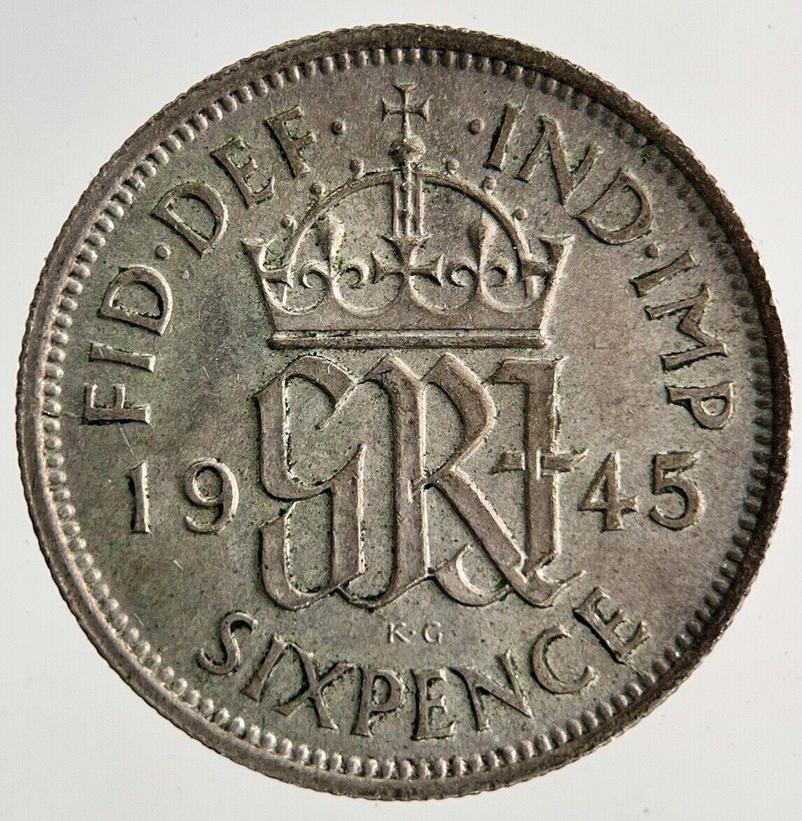 1945 George VI Sixpence Silver Coin | Very High Grade