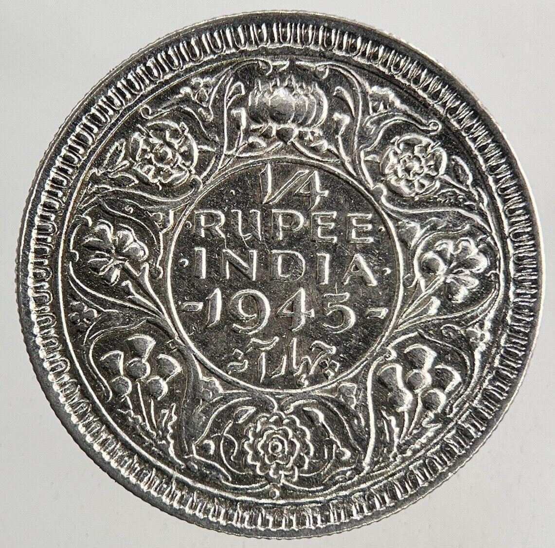 1945 India 1/4 Quarter Rupee Silver Coin | Fine Collectable Grade