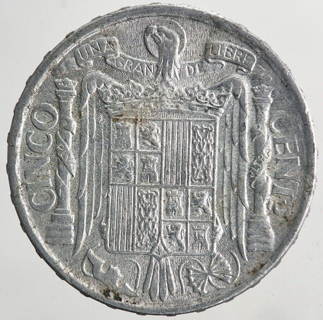 1945 Spain Cinco 5 Cents Centimos Coin | Fine Collectable Grade | a6662