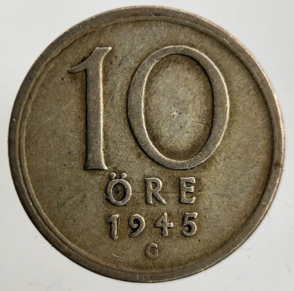 1945 Sweden 10 Ore Silver Coin | Fine Collectable Grade