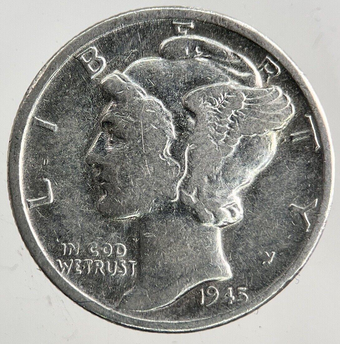 1945-D US USA Mercury One Dime Silver Coin | Fine Collectable Grade