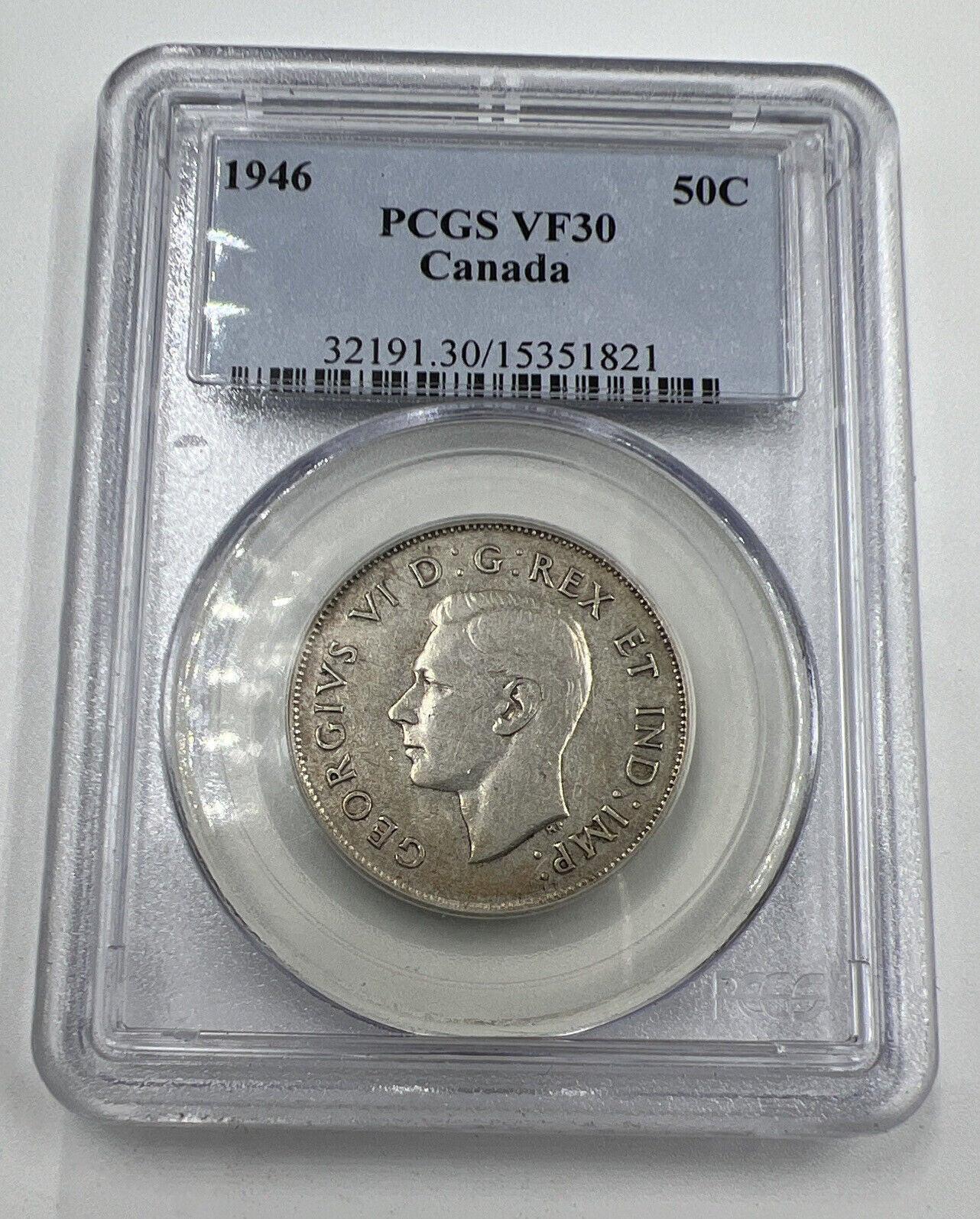 1946 Canadian 50 Cents Slabbed Silver Coin | Grade VF30 | a90374