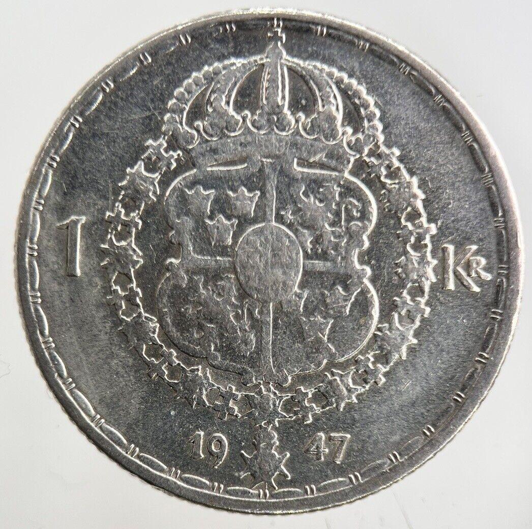 1947 Sweden 1 Krona Silver Coin | Fine Collectable Grade