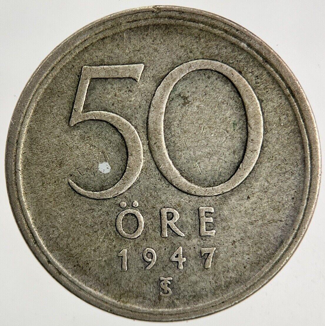 1947 Sweden 50 Ore Silver Coin | Collectable Grade