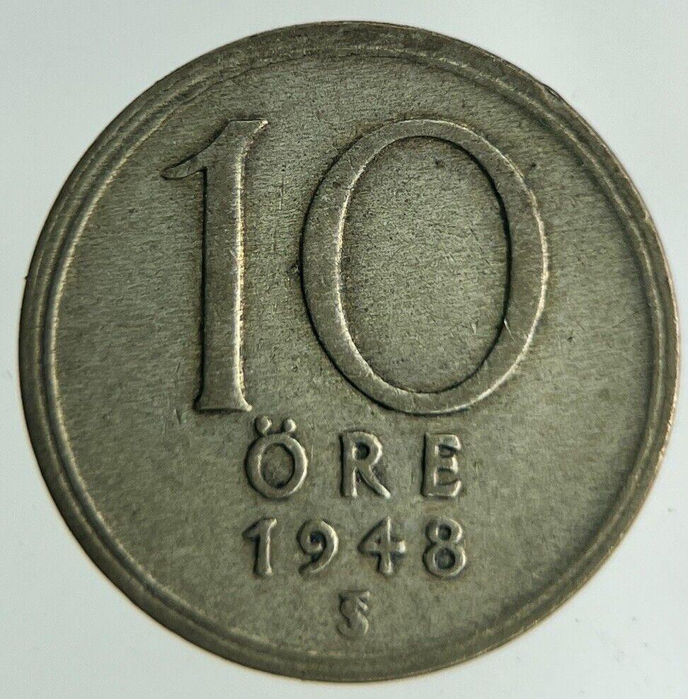 1948 Sweden 10 Ore Silver Coin | Fine Collectable Grade
