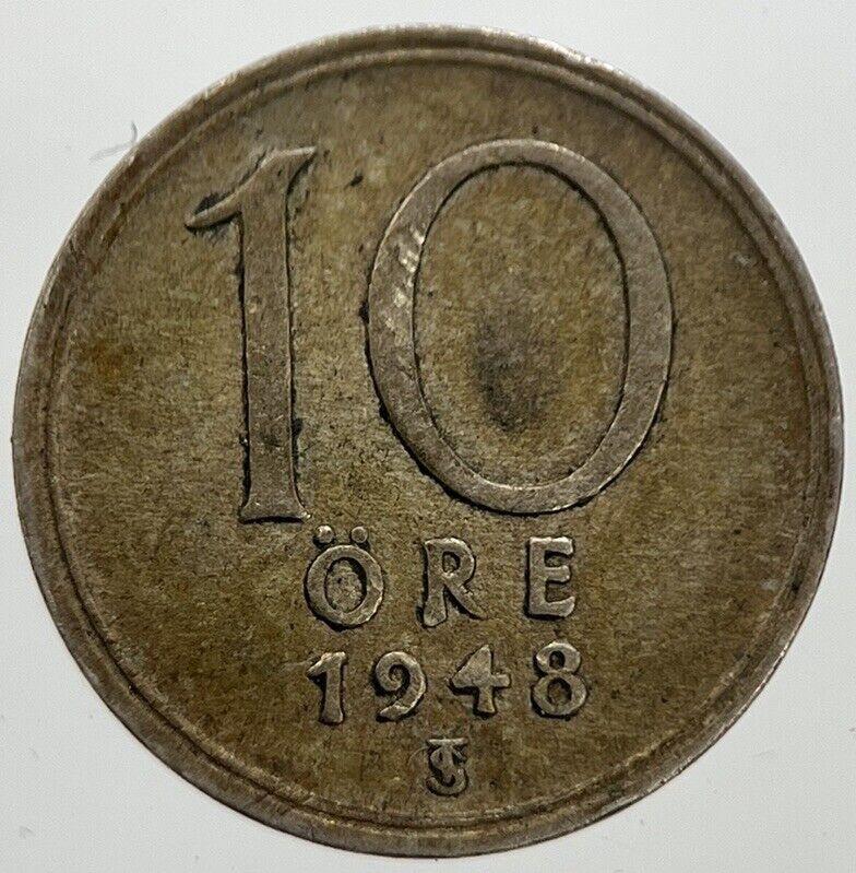 1948 Sweden 10 Ore Silver Coin | Fine Collectable Grade | a7304