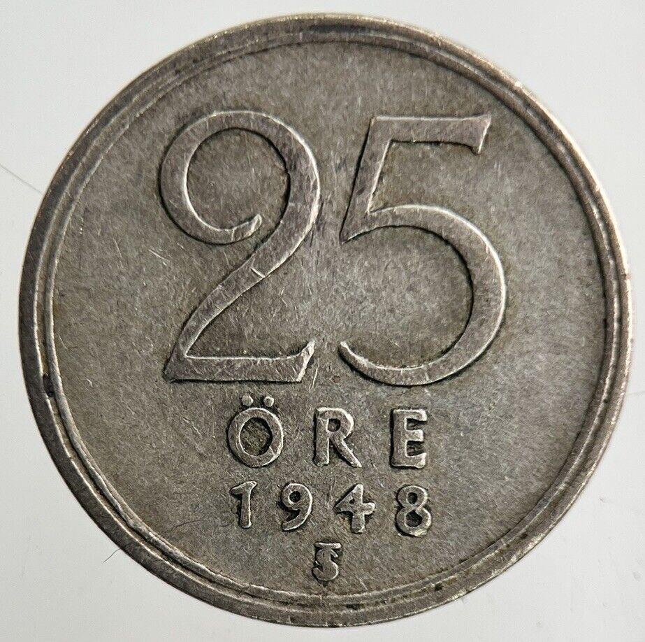 1948 Sweden 25 Ore Silver Coin | Fine Collectable Grade