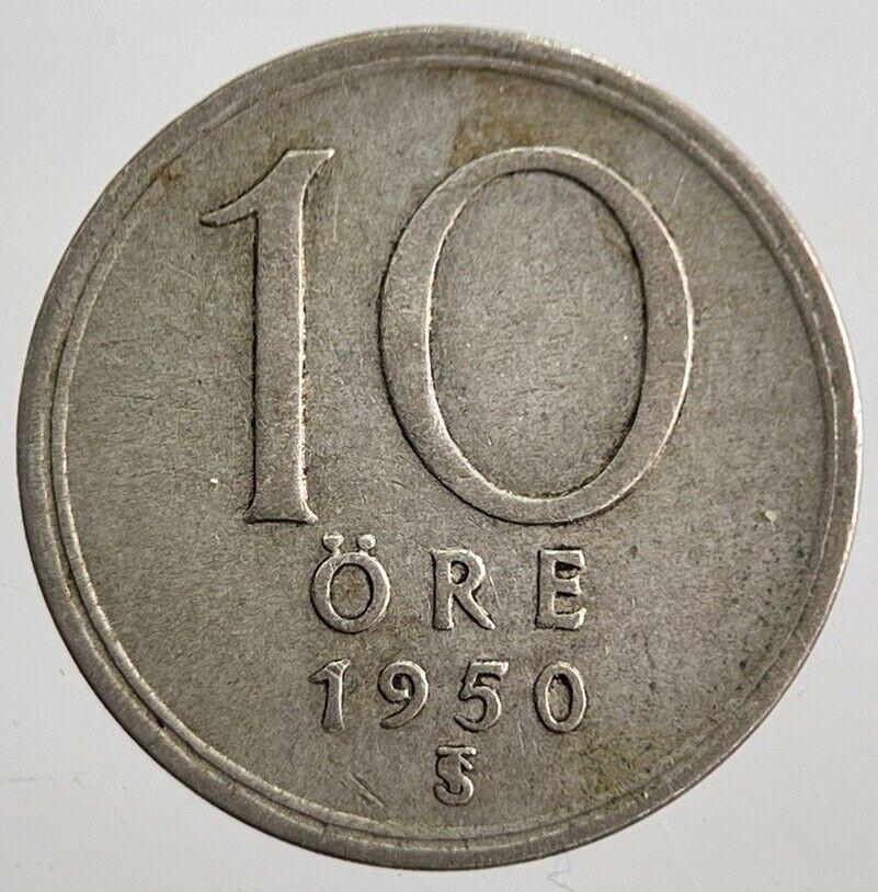 1950 Sweden 10 Ore Silver Coin | Fine Collectable Grade | a7832