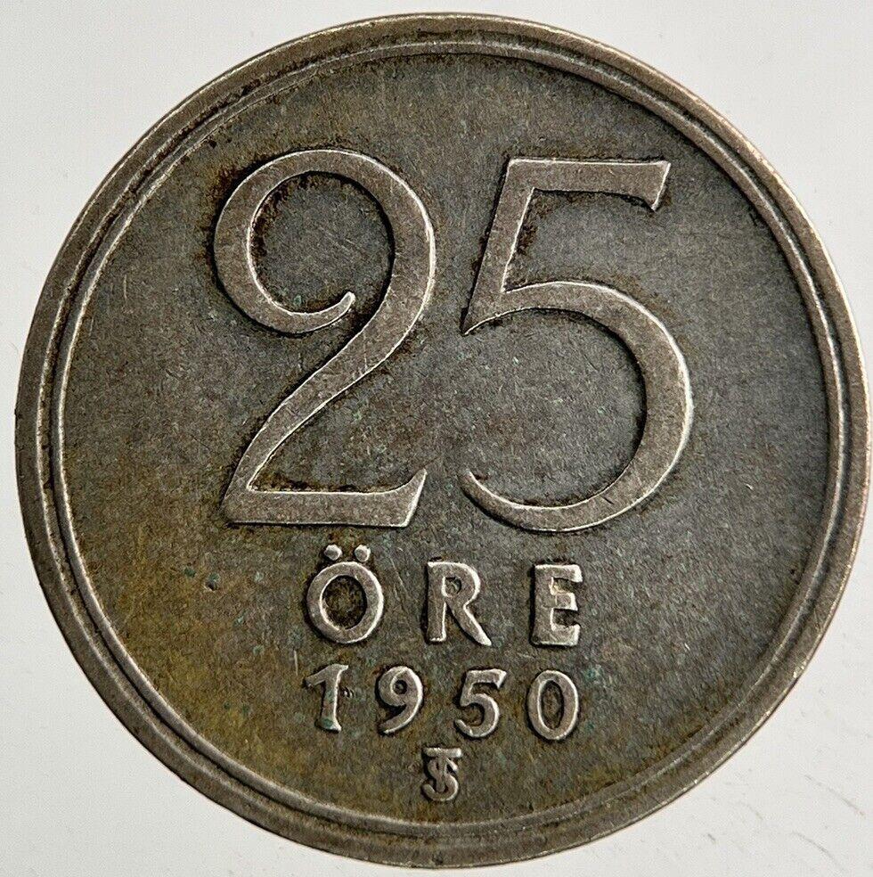 1950 Sweden 25 Ore Silver Coin | Fine Collectable Grade