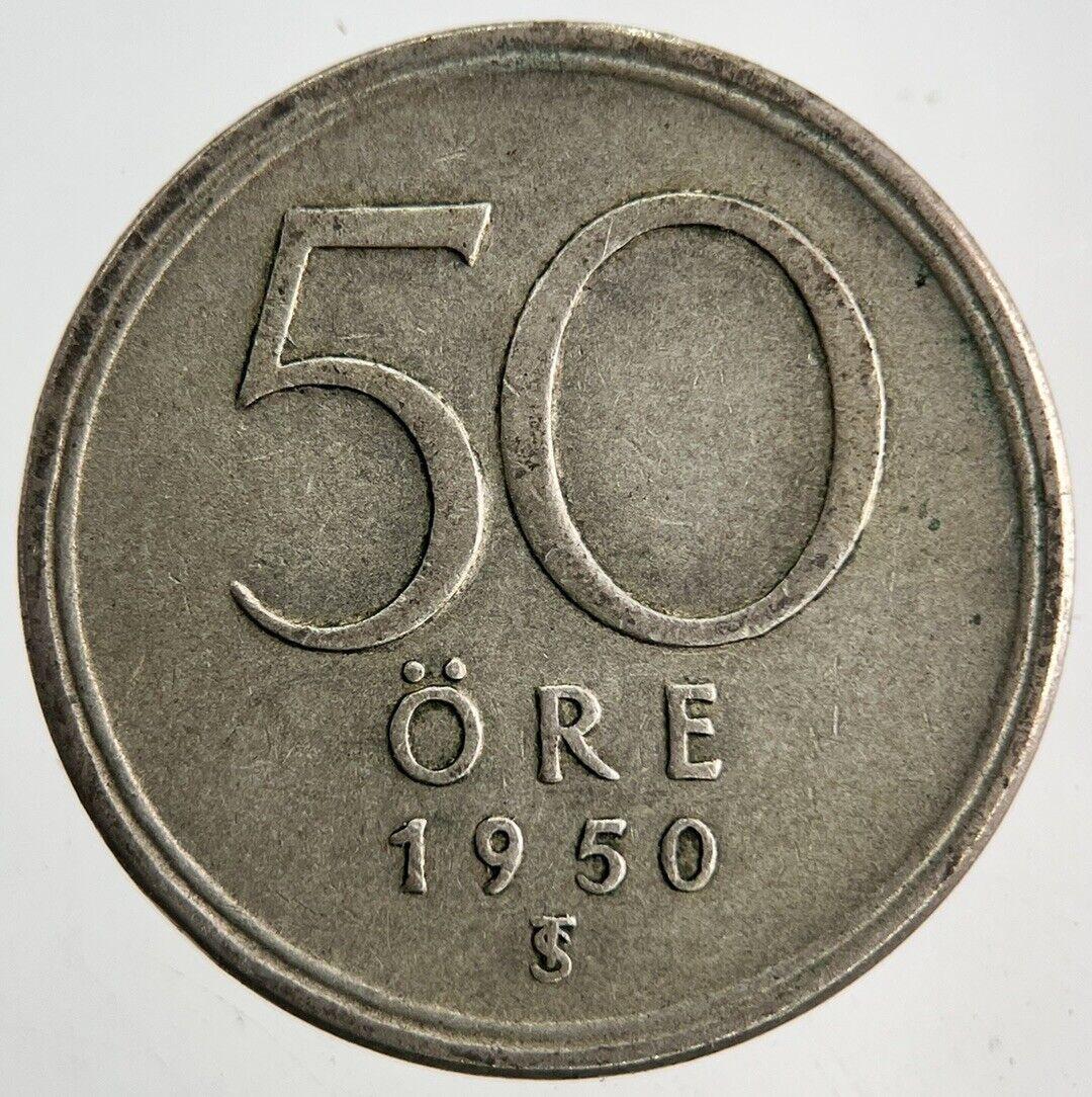 1950 Sweden 50 Ore Silver Coin | Fine Collectable Grade