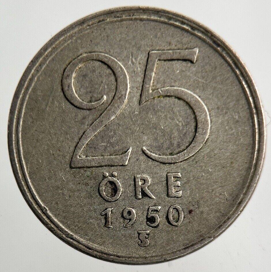 1950 Sweden 25 Ore Silver Coin | Fine Collectable Grade