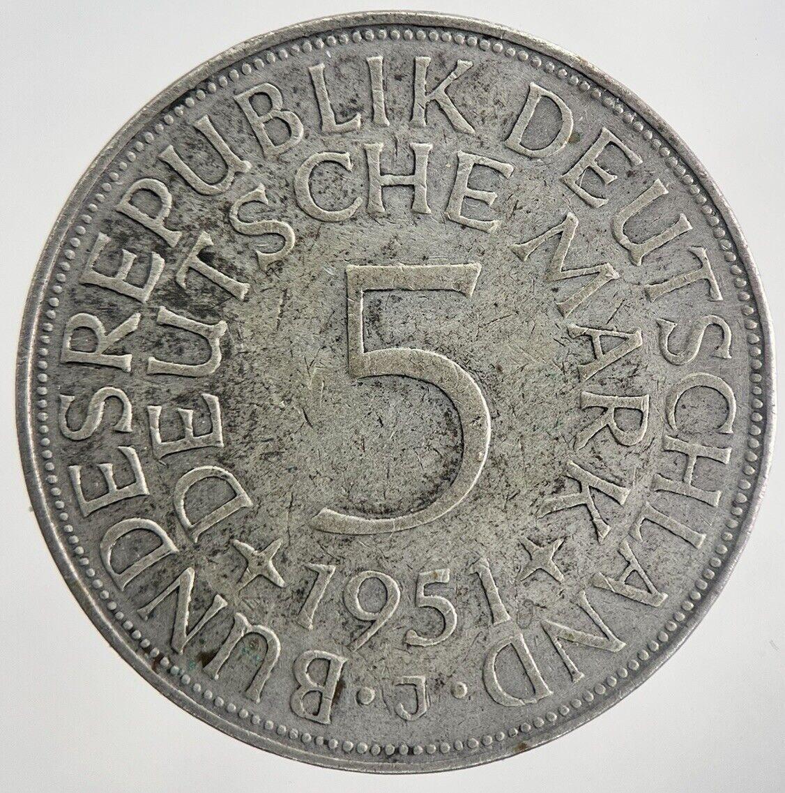 1951-J Germany 5 Mark Silver Coin | Fine Collectable Grade