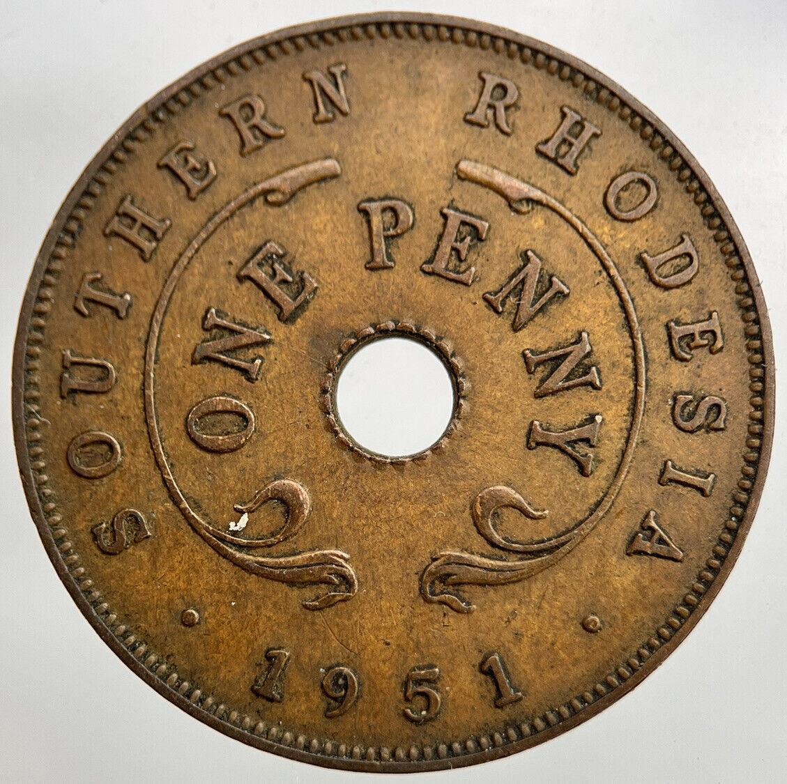 1951 Rhodesia Africa One Penny Coin | Fine Collectable Grade | a1645