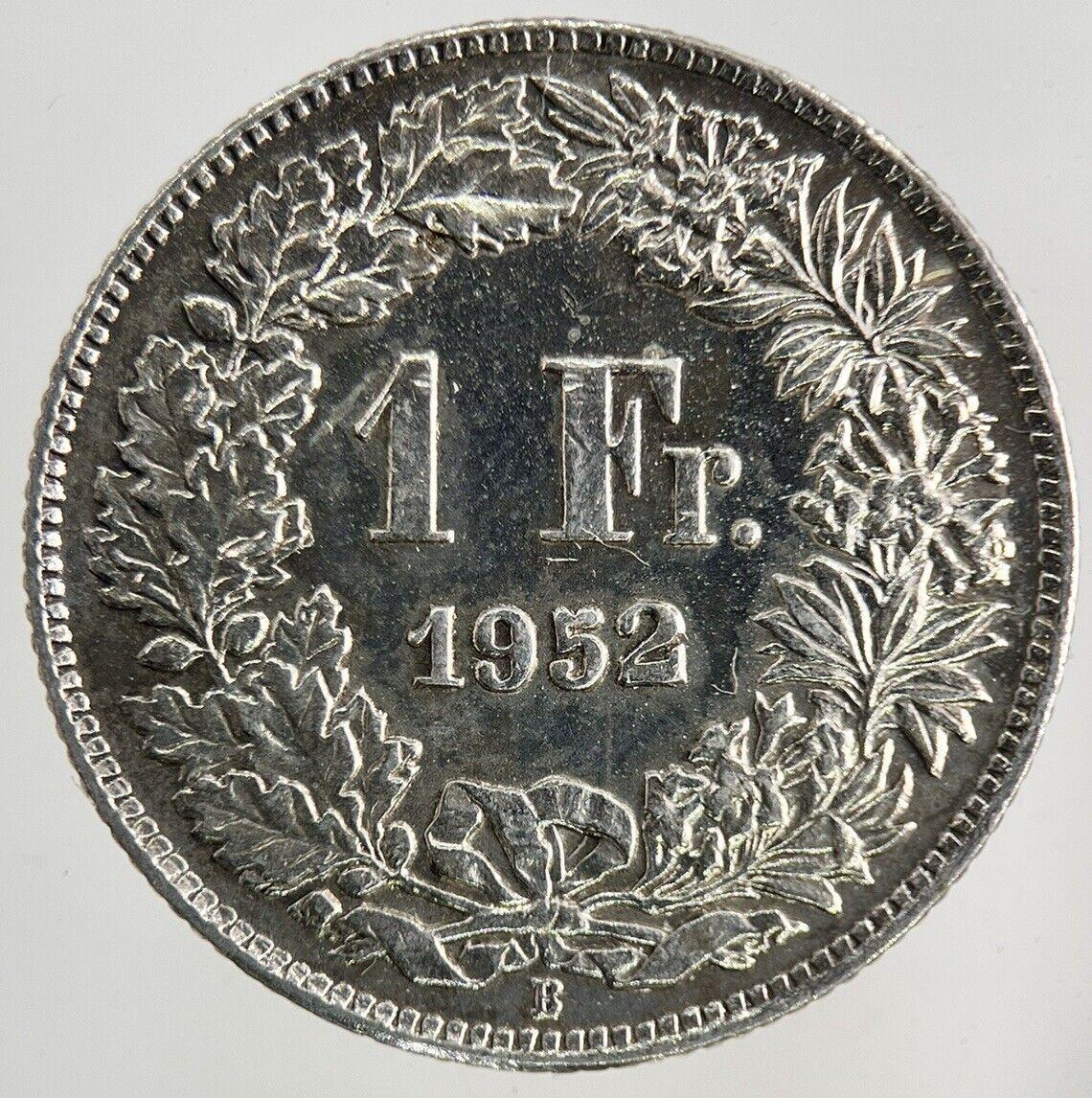 1952 Switzerland Swiss 1 Franc Silver Coin | Very High Grade