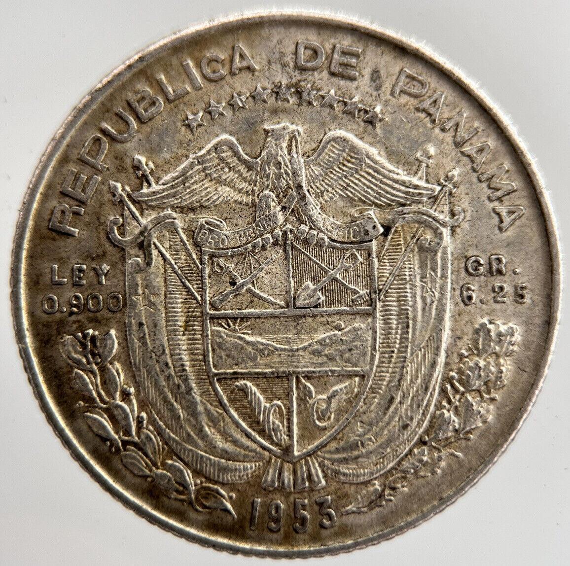 1953 Panama 1/4 Quarter Balboa Silver Coin | Very Fine Grade | a1581