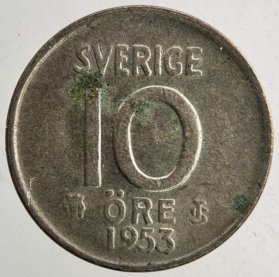 1953 Sweden 10 Ore Silver Coin | Fine Collectable Grade