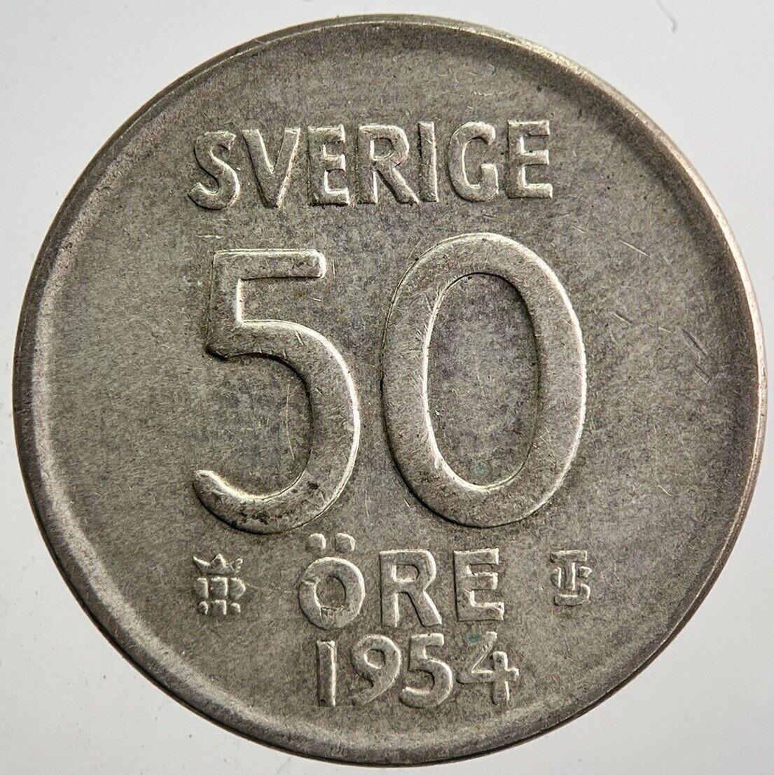 1954 Sweden 50 Ore Silver Coin | Fine Collectable Grade | a7922