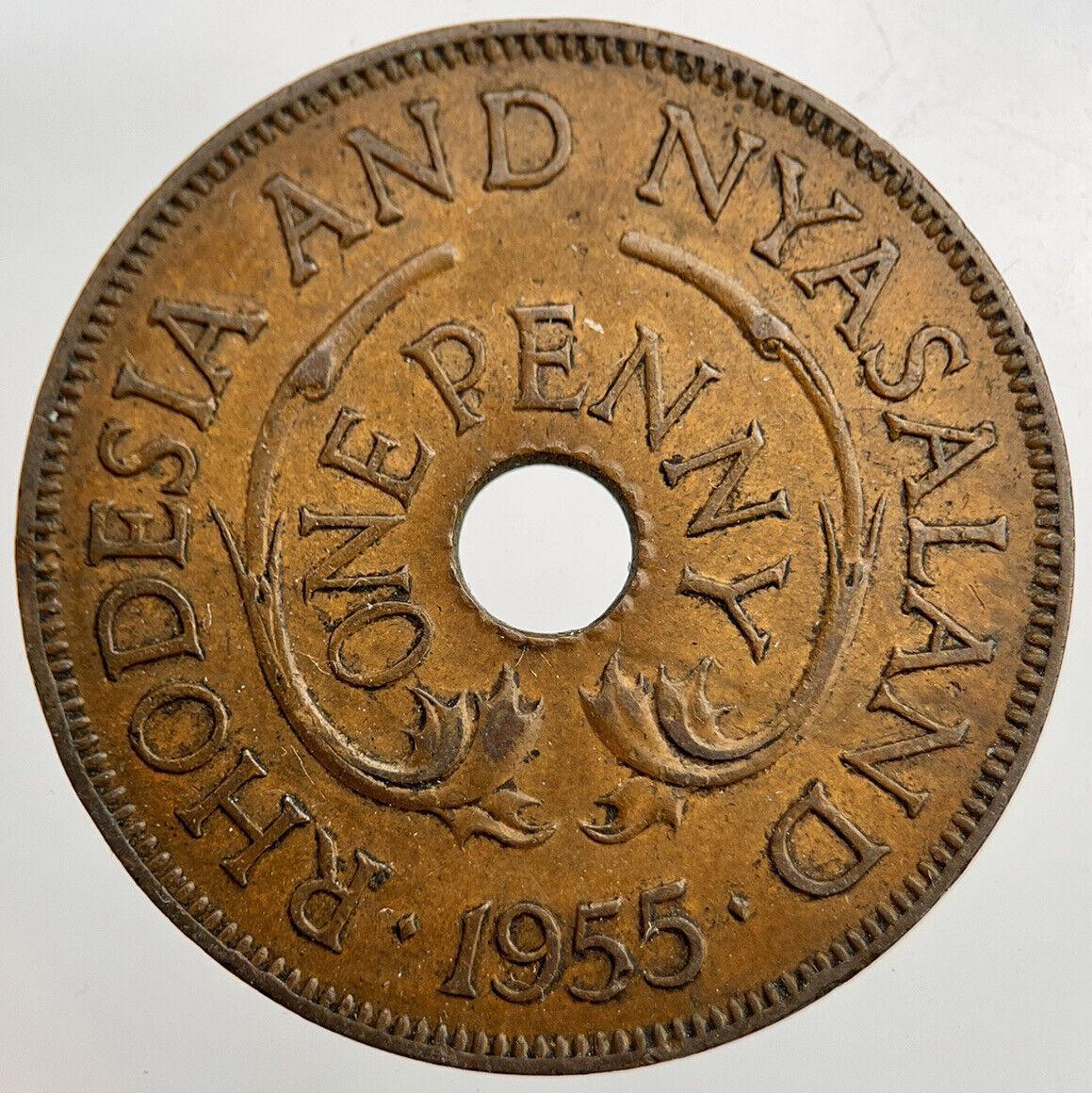 1955 Rhodesia Africa One Penny Coin | Fine Collectable Grade | a1642
