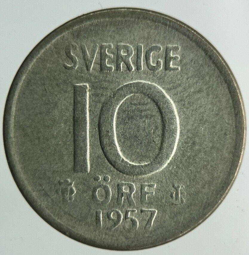 1957 Sweden 10 Ore Silver Coin | Fine Collectable Grade