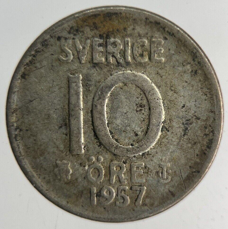 1957 Sweden 10 Ore Silver Coin | Fine Collectable Grade