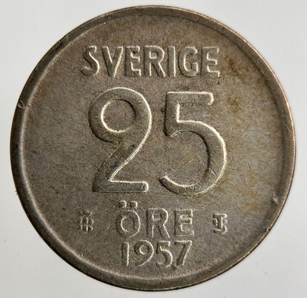 1957 Sweden 25 Ore Silver Coin | Fine Collectable Grade