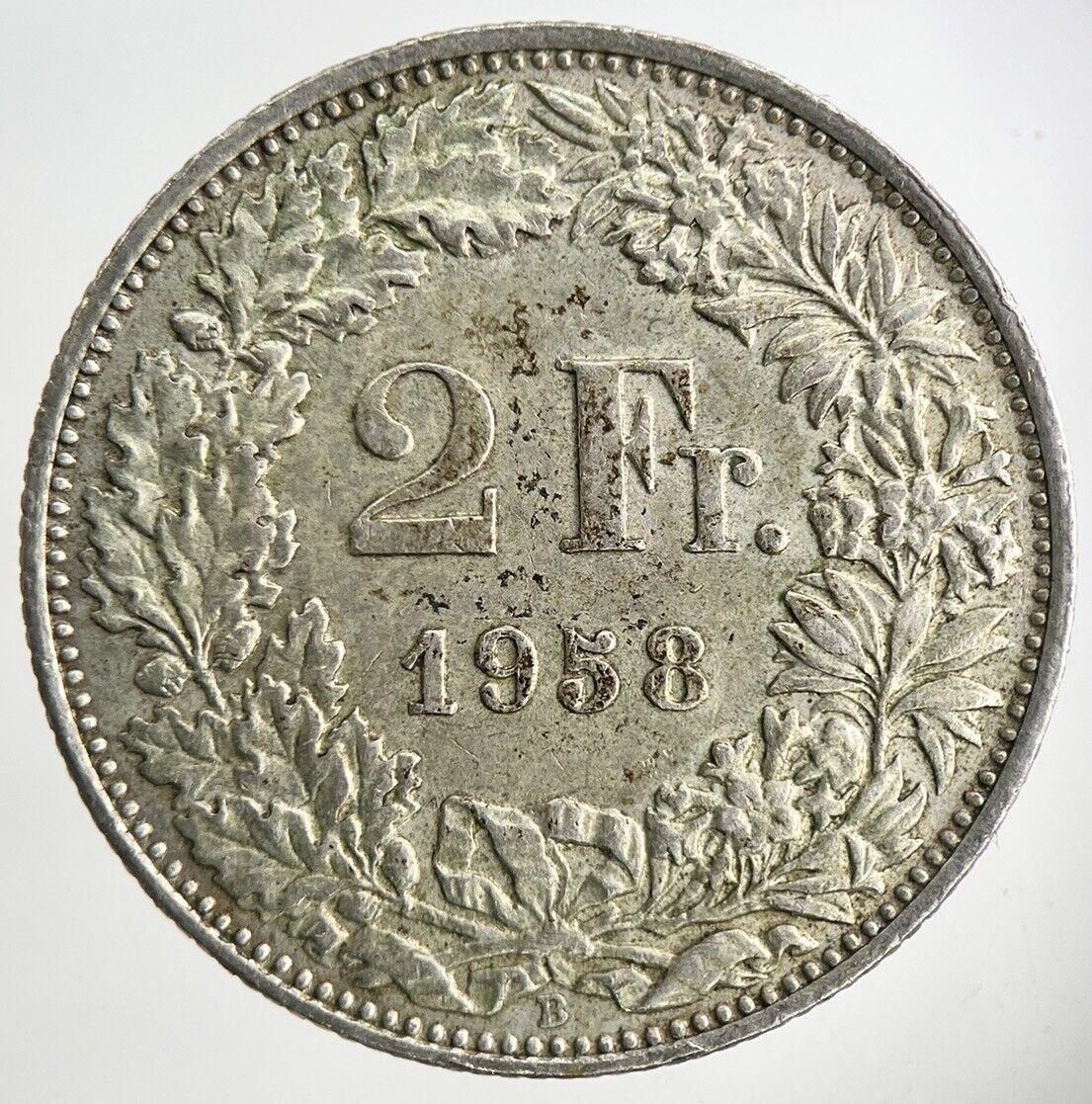 1958 Switzerland Swiss 2 Franc Silver Coin | Very High Grade
