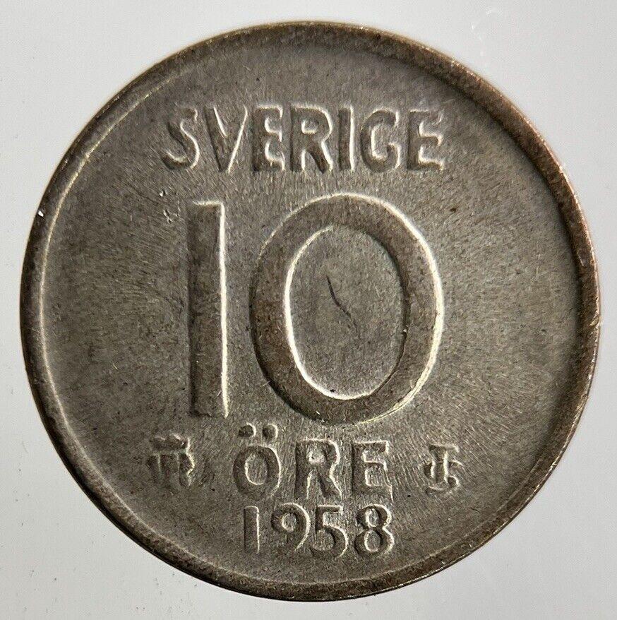 1958 Sweden 10 Ore Silver Coin | Fine Collectable Grade